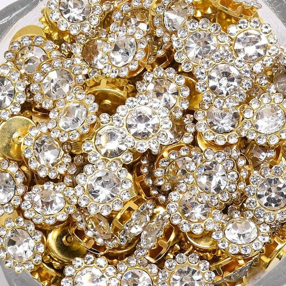 (white) 150pcs 12mm Claw Cup Glass Rhinestones Strass Shiny Crystals Stones Trim Gold Base Sew On Rhinestones For Clothes Diy Craft Sewing Accessories