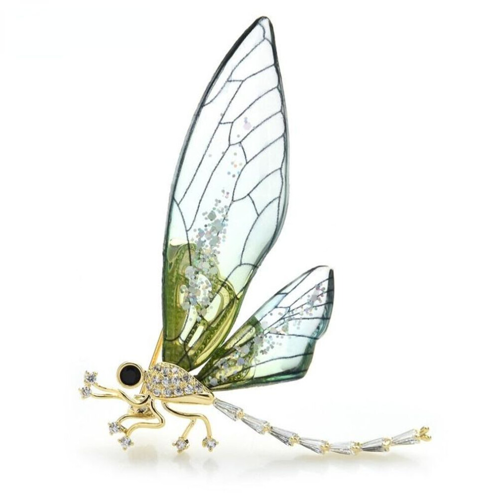 (green) Transparent Dragonfly Brooches Women Big Insect Weddings Banquet Office Brooch Pins Gifts