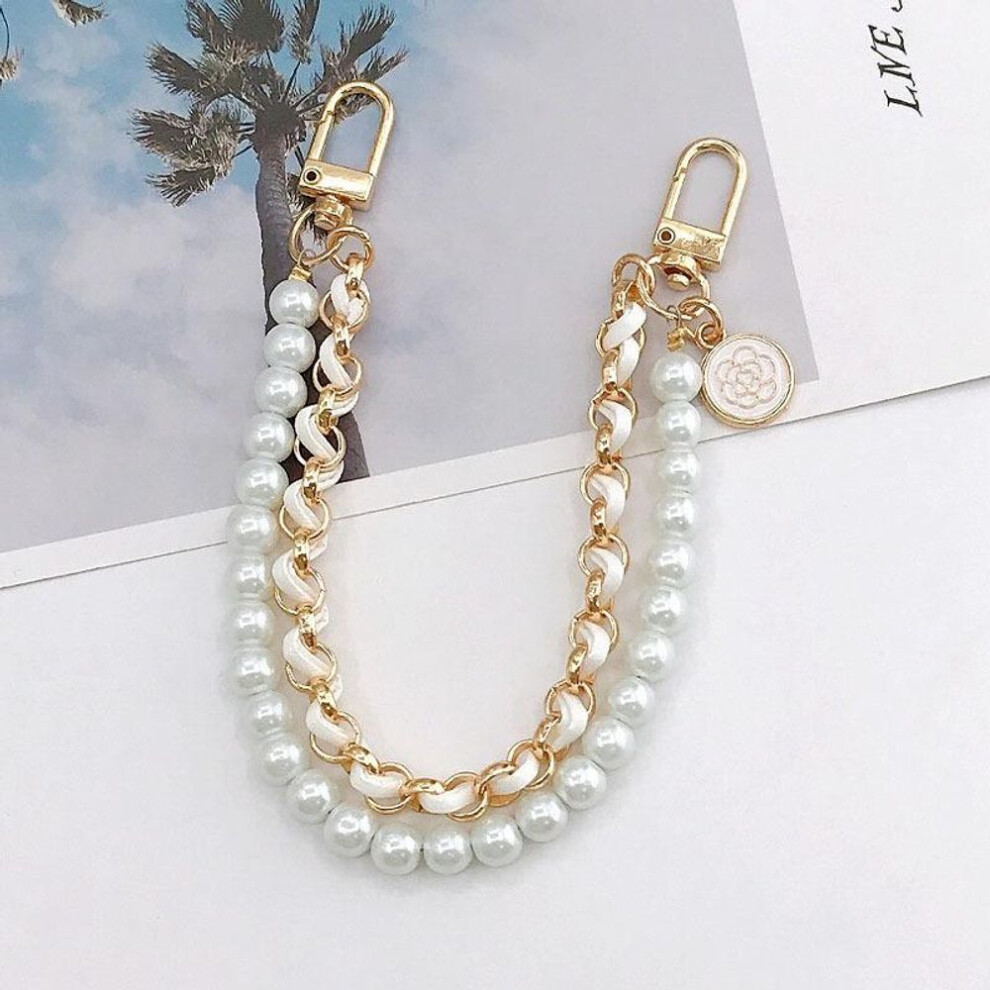 (white) Vintage Pearl Bag Strap For Handbag Double Layer Chain Pearl Phone Lanyard Diy Purse Replacement Handles Bag Accessory