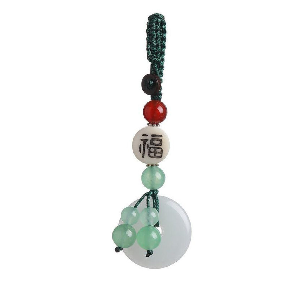 (Other, 1PC Rondom) Natural White Jade Agates Stone Round Pendant Keychain Hand-carved Agates Lucky Amulet Keyring Gifts