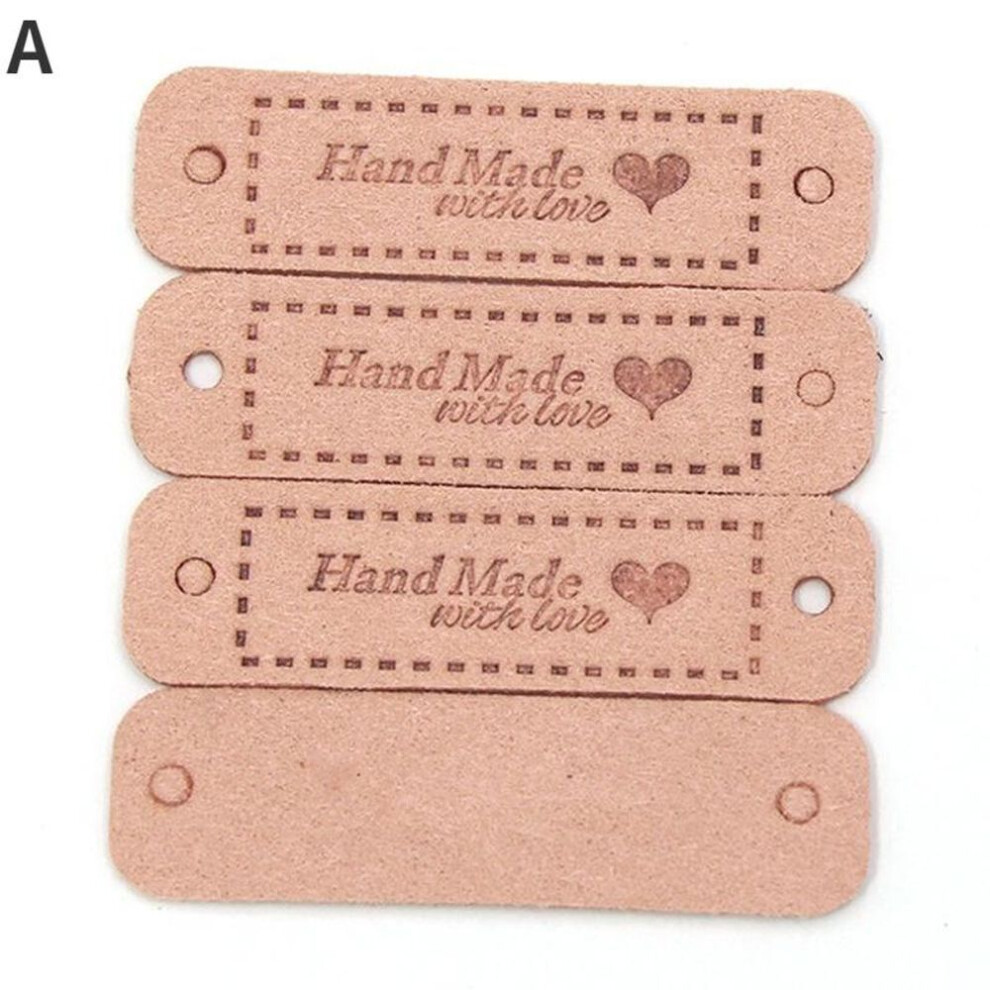 (A) 10pcs Hand Made With Love Labels Tags For Clothes Handmade Pu Leather Labels Diy Hats Bags Sewing Tags Garment Accessories