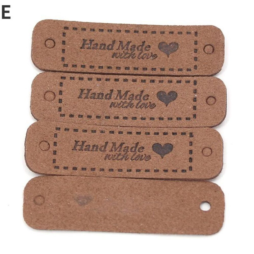 (E) 10Pcs Hand Made with Love Labels Tags for Clothes Handmade PU Leather Labels DIY Hats Bags Sewing Tags Garment Accessories