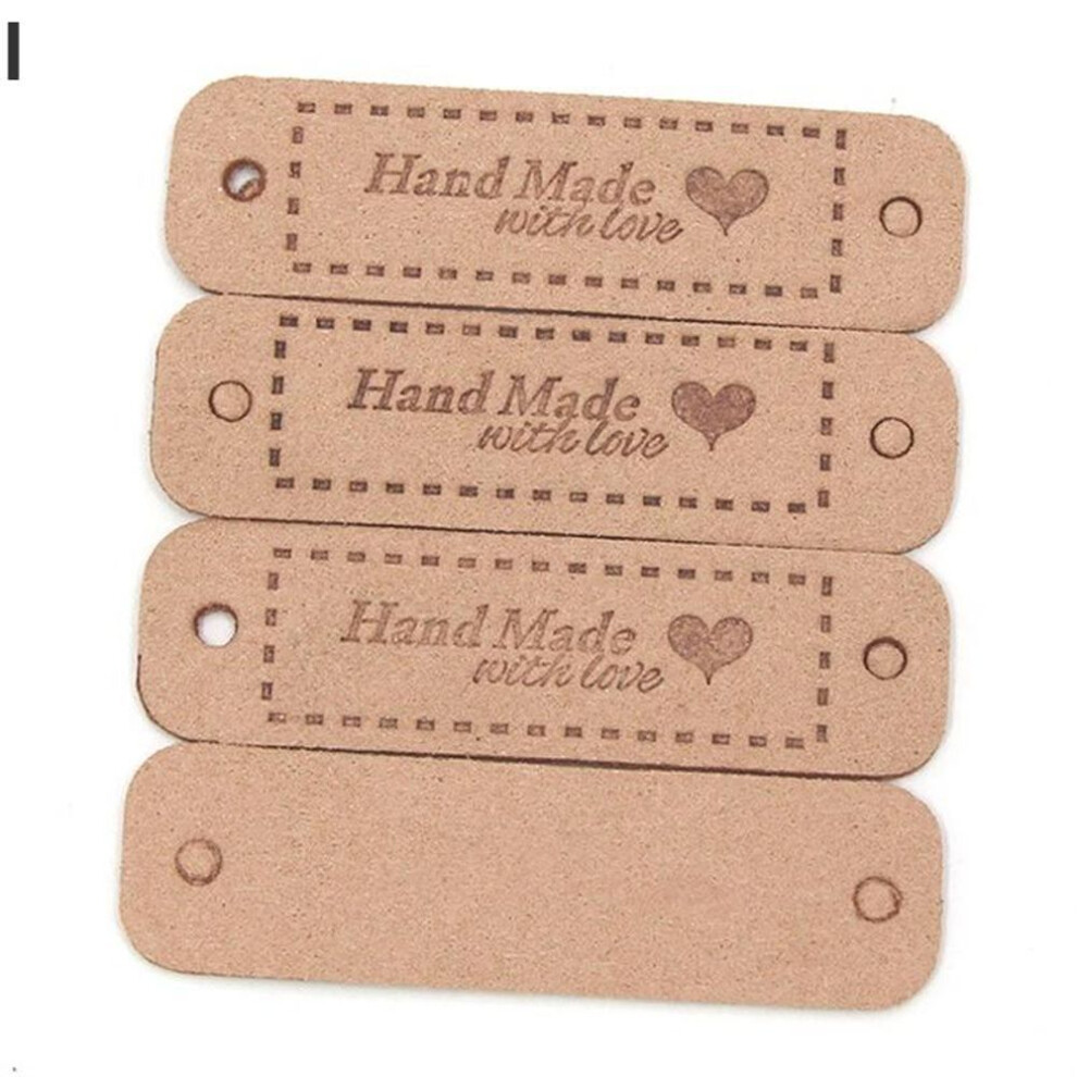(I) 10Pcs Hand Made with Love Labels Tags for Clothes Handmade PU Leather Labels DIY Hats Bags Sewing Tags Garment Accessories