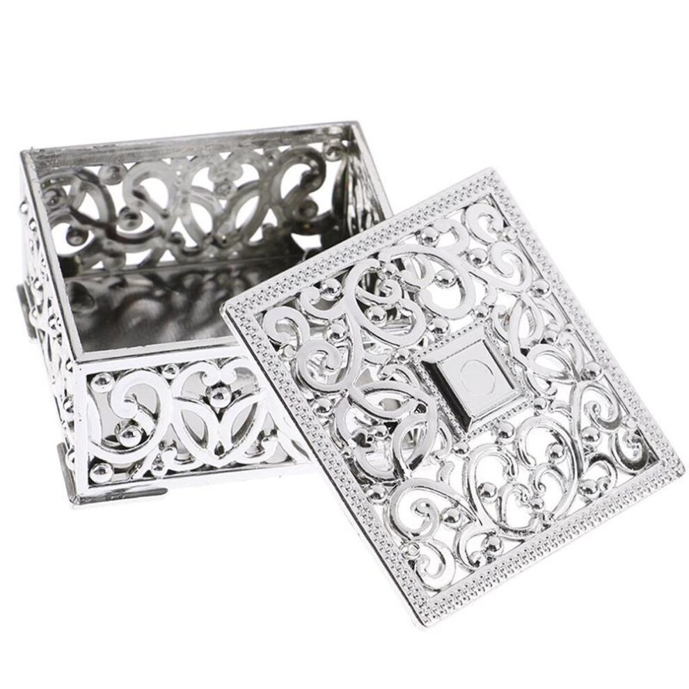 (silver) Plastic Treasure Trinket Box Square Candy Box Treasure Chest Wedding Favor Box