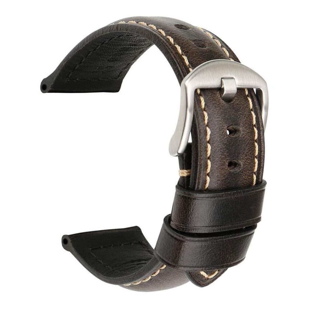 (black, 20mm Silver Buckle#) NO.CTRL Vintage Adjustable Genuine Leather Watch Band Wrist Strap Replacement