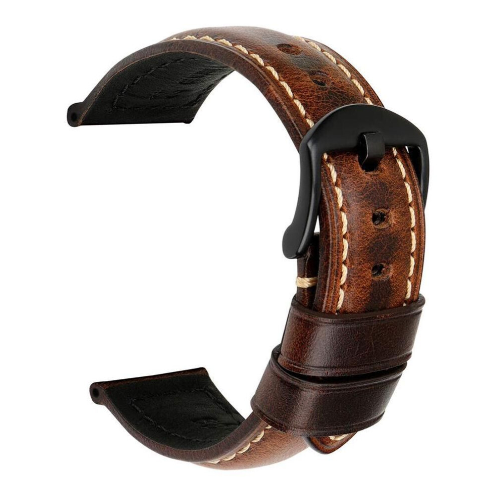 (coffee, 24mm Black Buckle#) NO.CTRL Vintage Adjustable Genuine Leather Watch Band Wrist Strap Replacement