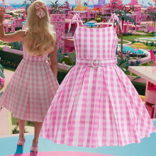 (140) Cosplay Princess Dress Girl Strap Plaid Waist Dress Skirt