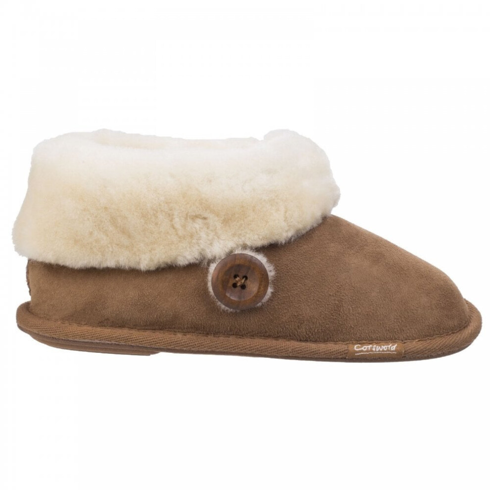 (4 (Adults'), Chestnut) Wotton Chestnut Ladies Sheepskin Bootie Slippers