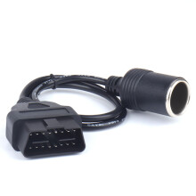 OBD2 naar sigarettenaansteker Female Socket Adapterkabel, 16-pins OBD2 Male voor Vechile auto uitbreiding voeding, 18AWG, 1.9FT/60cm