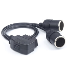 16-Pin OBD2 zu Dual Zigarettenanzünder weibliche Steckdosen Adapterkabel mit Schalter für Vechile Auto Verlängerung Stromversorgung 1.8FT/50cm