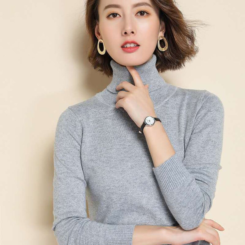 (light grey, XL) Wool Cashmere Sweater Women&apos;s Knitted Turtleneck Cashmere Pullover Elasticity Pull High Neck Knitting Sweaters