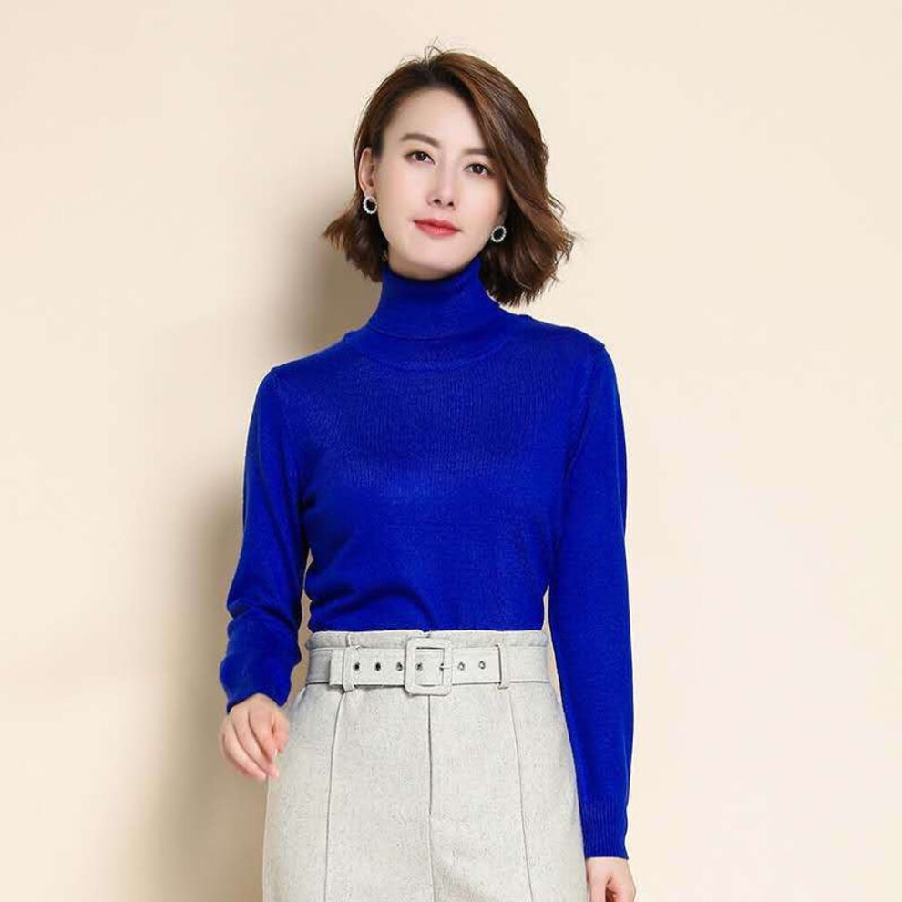 (blue, XL) Wool Cashmere Sweater Women&apos;s Knitted Turtleneck Cashmere Pullover Elasticity Pull High Neck Knitting Sweaters
