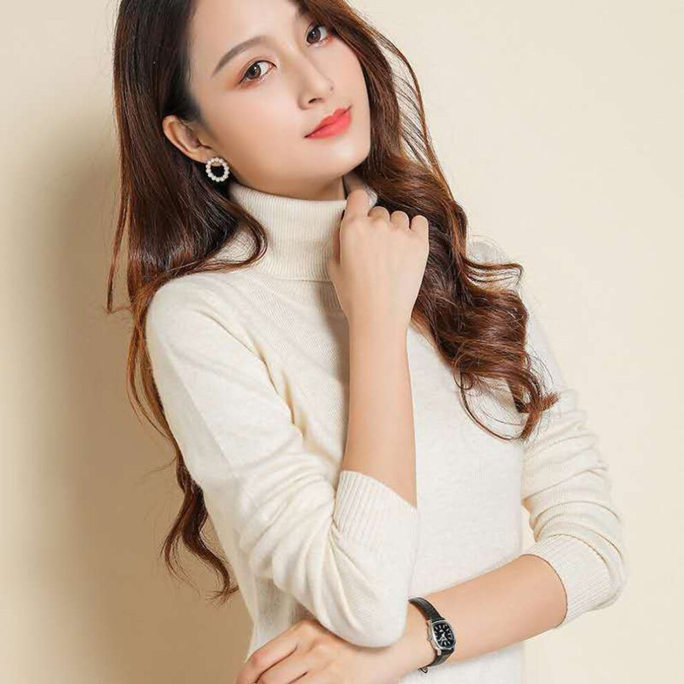 (beige, XXL) Wool Cashmere Sweater Women&apos;s Knitted Turtleneck Cashmere Pullover Elasticity Pull High Neck Knitting Sweaters