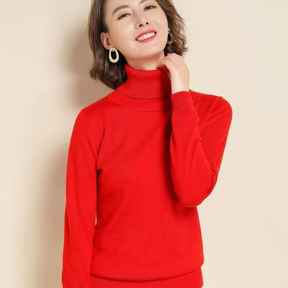 (red, XL) Wool Cashmere Sweater Women&apos;s Knitted Turtleneck Cashmere Pullover Elasticity Pull High Neck Knitting Sweaters