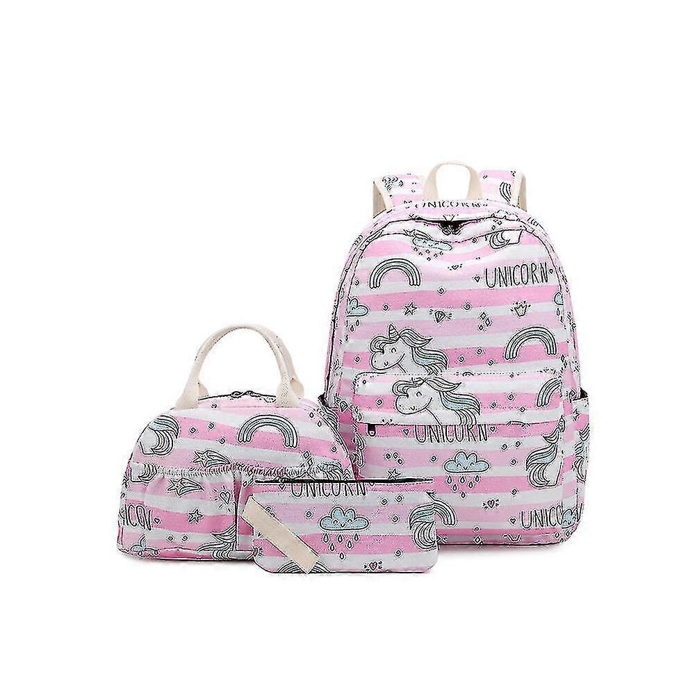 Backpack for Girls School Bag Set Cute Unicorn Backpack with Lunch Bag And Pencil Case Water Resistant 3 In 1 Student Bookbag Multifunction Rucksack L