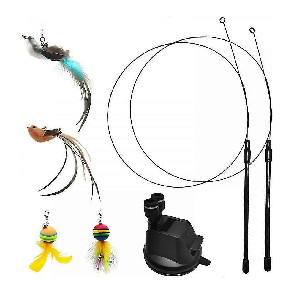 Cats Feather Toy Set, Cat Feather Rod Toy with Suction Cup Feather Teaser Cat Toy with Bell for Small Large Cats