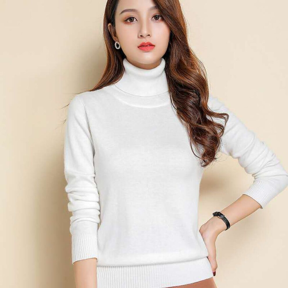 (white, XL) Wool Cashmere Sweater Women&apos;s Knitted Turtleneck Cashmere Pullover Elasticity Pull High Neck Knitting Sweaters