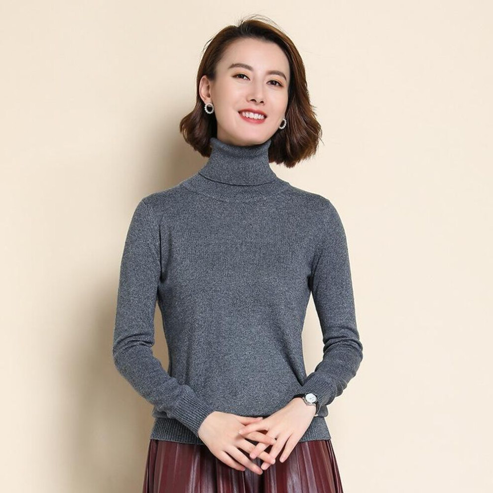 (slate,grey, M) Wool Cashmere Sweater Women&apos;s Knitted Turtleneck Cashmere Pullover Elasticity Pull High Neck Knitting Sweaters