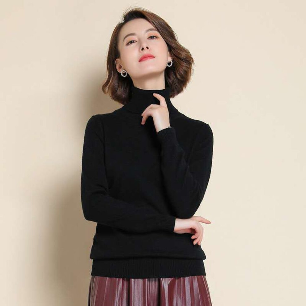 (black, S) Wool Cashmere Sweater Women&apos;s Knitted Turtleneck Cashmere Pullover Elasticity Pull High Neck Knitting Sweaters