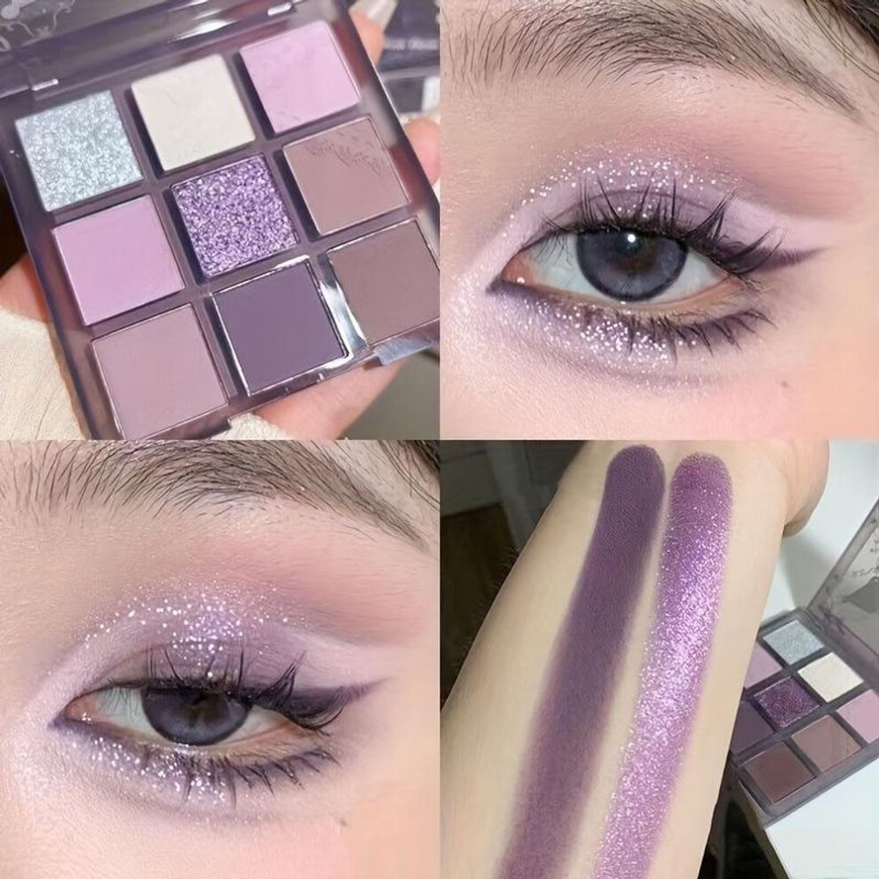 (purple) 9 Colors Eyeshadow Palette, Smokey Purple Gray Eeyshadow Makeup Pearly Eyeshadow Matte Finish Eyeshadow Cosmetics For Women