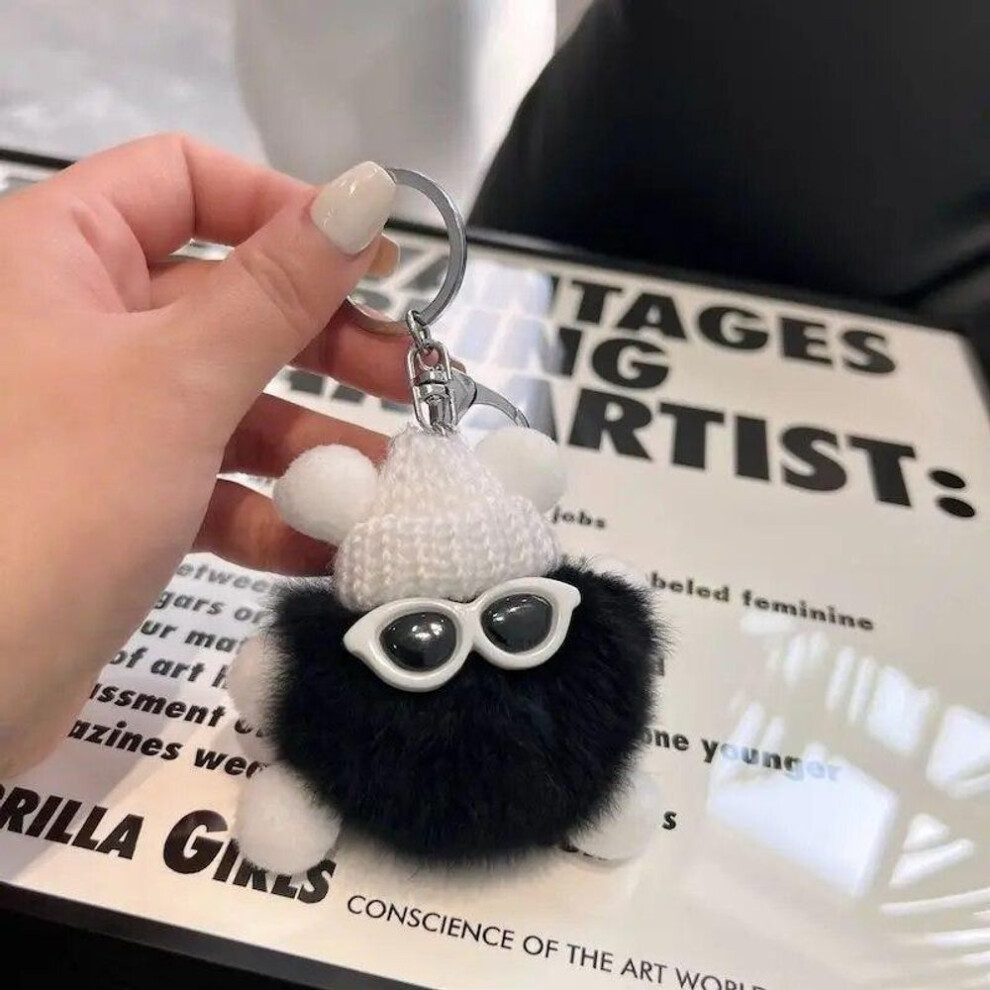 (Other, 6cm) Cute Elfin Key Chains Sunglasses Elf Rabbit Hair Pendants Key Ring Accessories Woman Fashion Bag Handbag Decoration