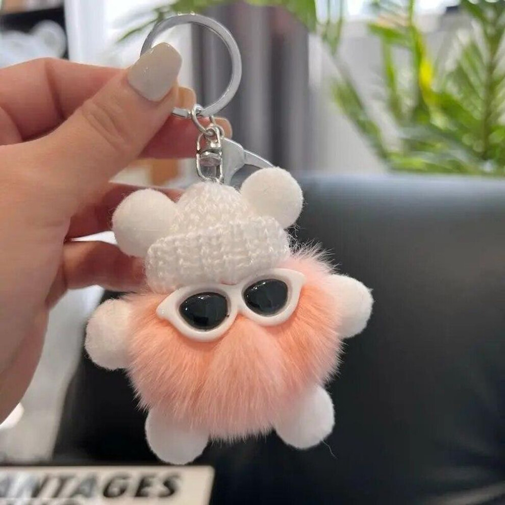 (Other, 6cm) Cute Elfin Key Chains Sunglasses Elf Rabbit Hair Pendants Key Ring Accessories Woman Fashion Bag Handbag Decoration