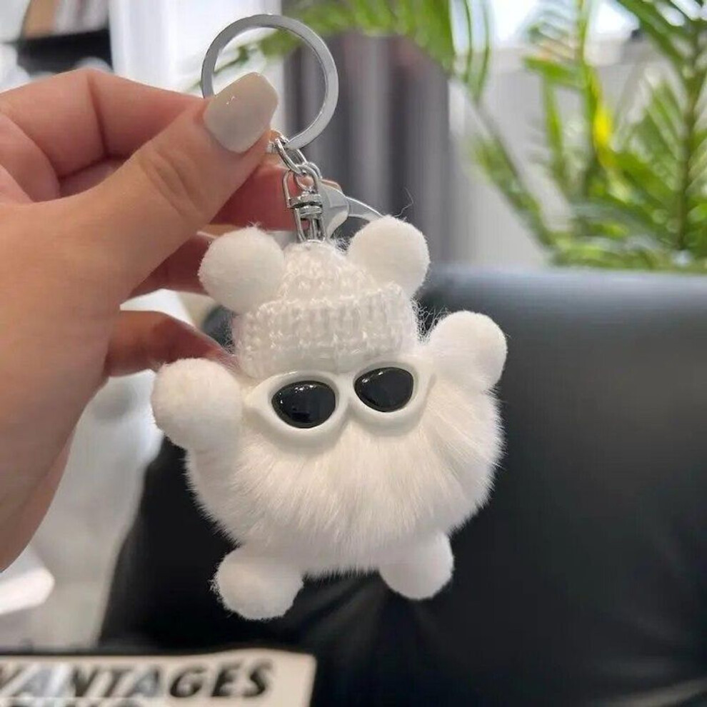 (Other, 6cm) Cute Elfin Key Chains Sunglasses Elf Rabbit Hair Pendants Key Ring Accessories Woman Fashion Bag Handbag Decoration