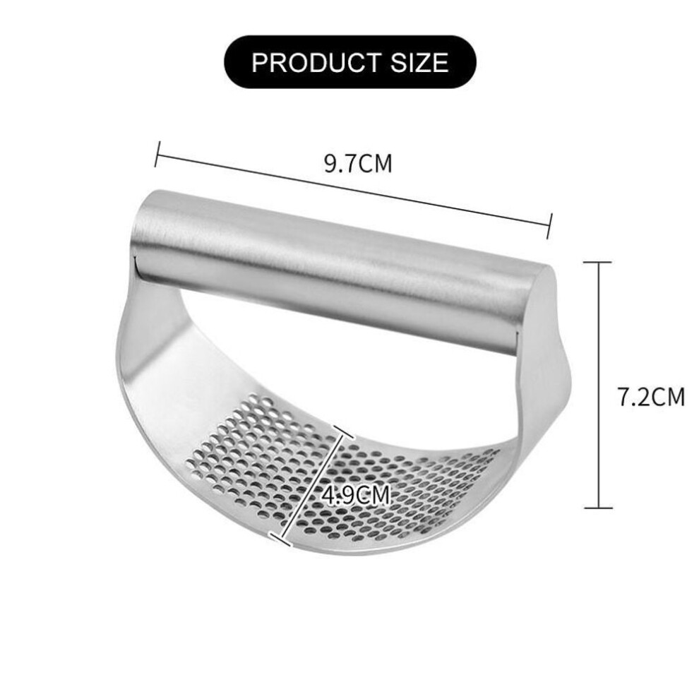 (silver) Multi-function Manual Garlic Presser Curved Garlic Grinding Slicer Chopper Stainless Garlic Presses