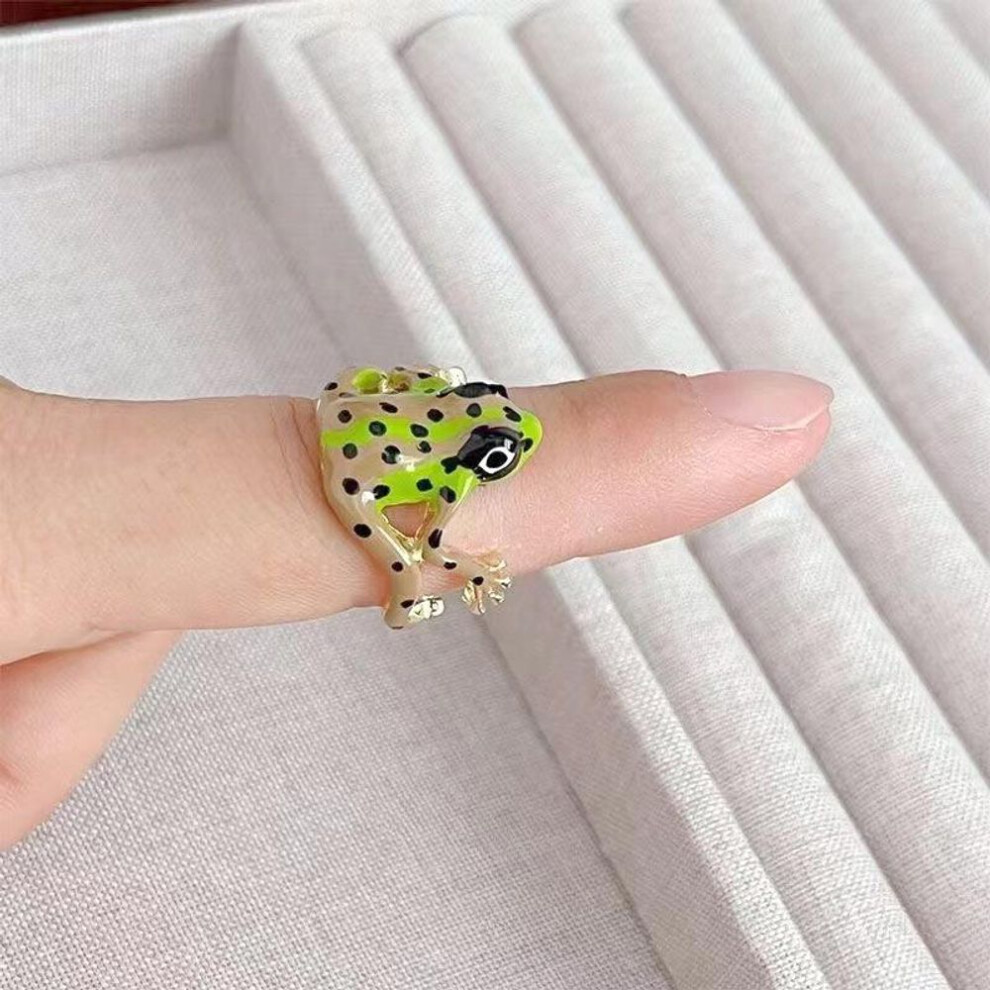 (green,black) Women Funny Cool Adjustable Tree Frog Jewelry Open Frogs Shaped Ring Weird Green Ring