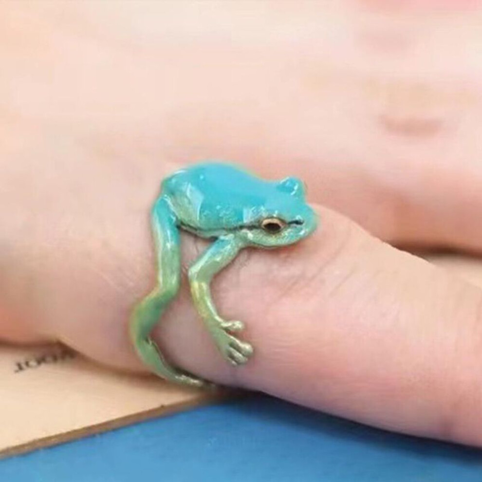 (blue) Women Funny Cool Adjustable Tree Frog Jewelry Open Frogs Shaped Ring Weird Green Ring