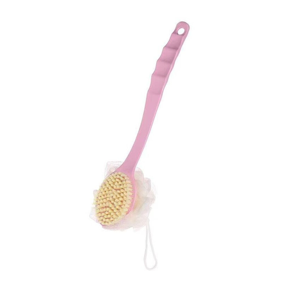 (pink) Bath Scrub Brush Sponge Long Soft Hair Bath Brush Doubleside Rub Shower Brush Back Scrubber Exfoliating Tool