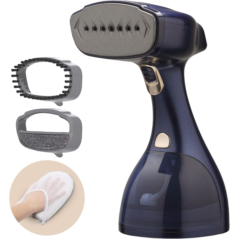(Blue - 1500w & 300ml) 2 Attachments & Ironing glove I Portable for Shirt Curtain Suit I Vertical Garment Steamer Clothing steam Hand Held Steamers for clothes