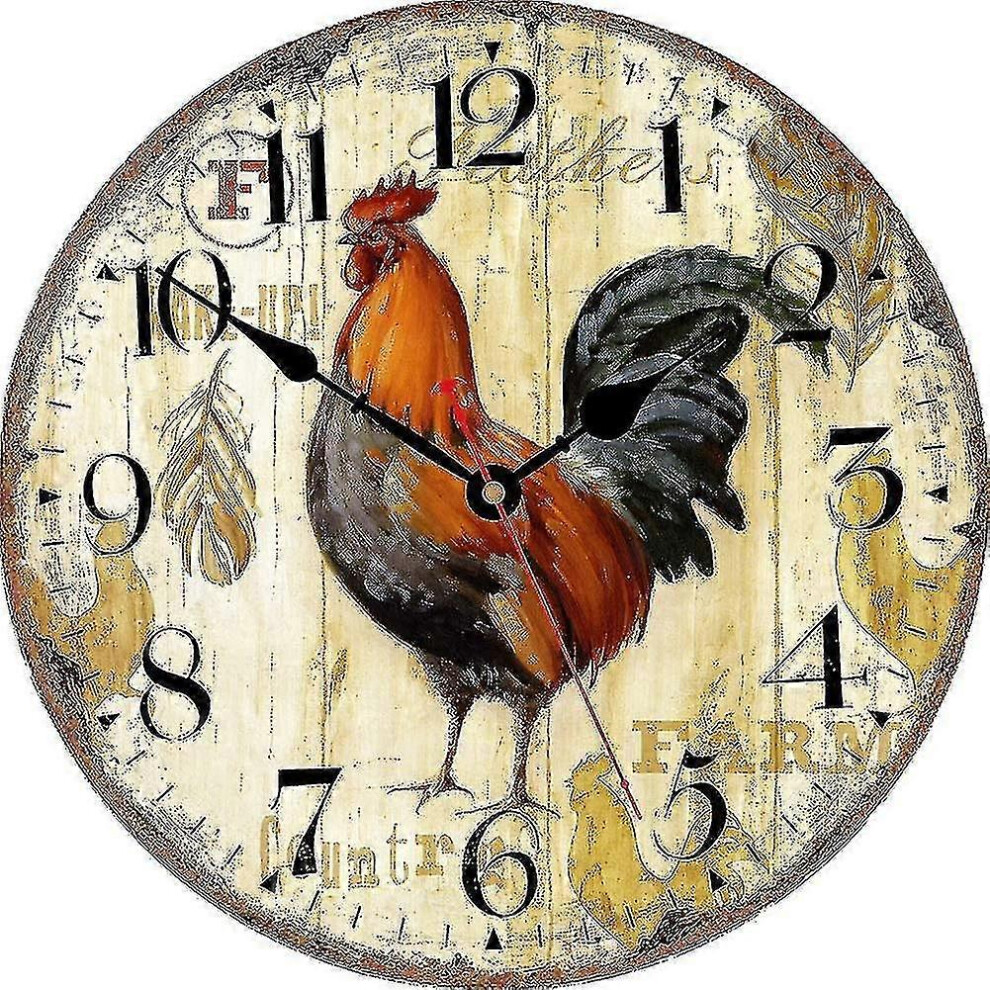 Silent Non Ticking Wall Clock - Running Horse Pattern Kitchen Wall Clock Quality Quartz Battery Operated Round Wall Clock 13 Inch Rustic Rooster