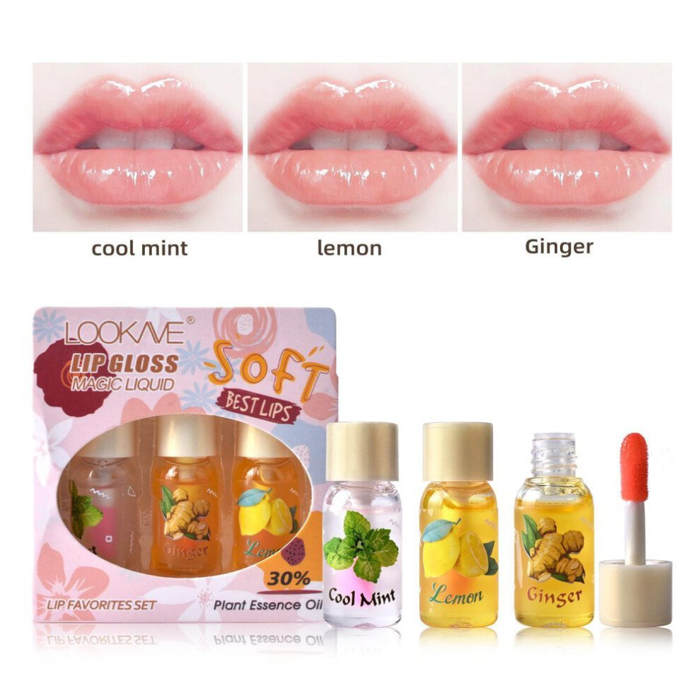 (as the picture, 1 Set) Magic Liquid Lip Gloss Lip Oil , Smooth &soft Best For Lips,30% Plant Essence Oil, Lip Favorites Set 3.6mlx3pcs