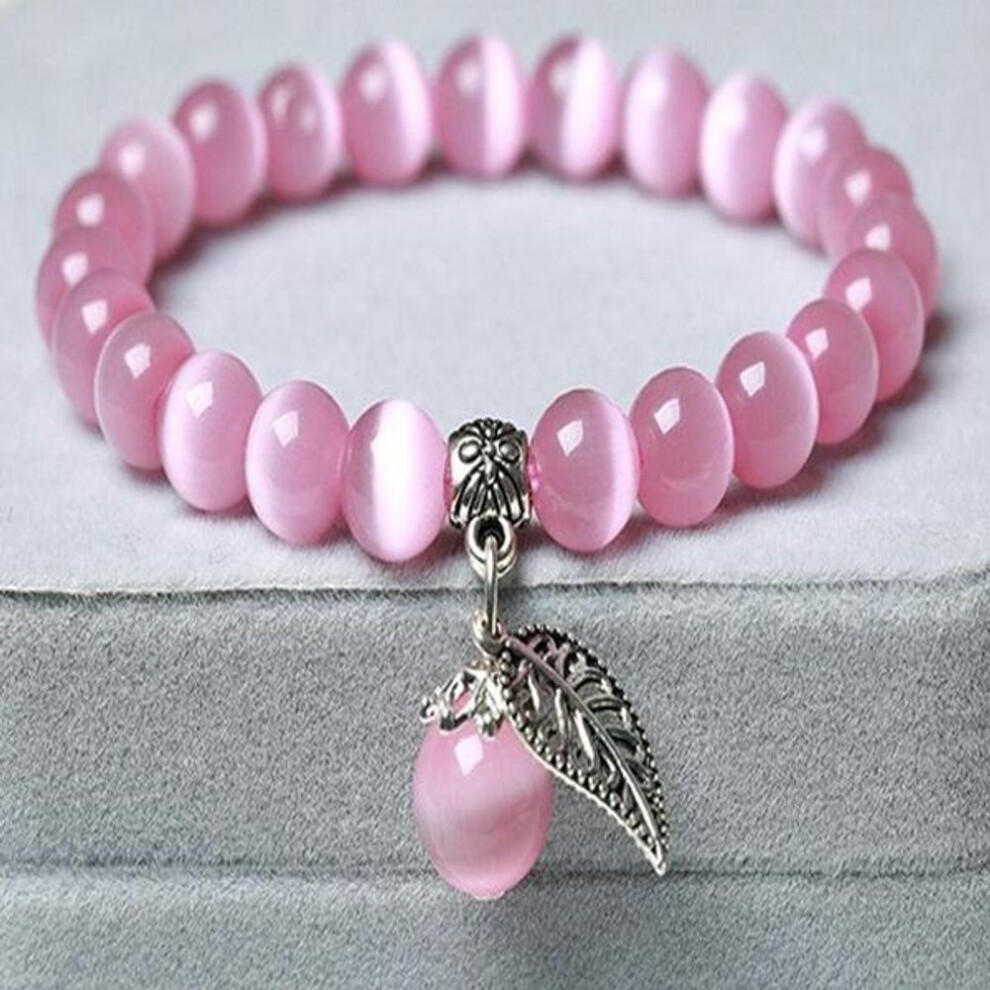 (pink) New Fashion Cat&apos;s Eye Stone Women&apos;s Bracelet  National Style Buddha  Bead Bracelet Lady Crystal Bracelet Jewelry