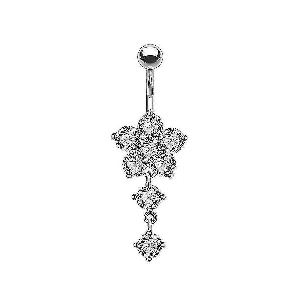 Crystal Flower Belly Button Belly Button Ring Navel Bar Body Jewelry Silver