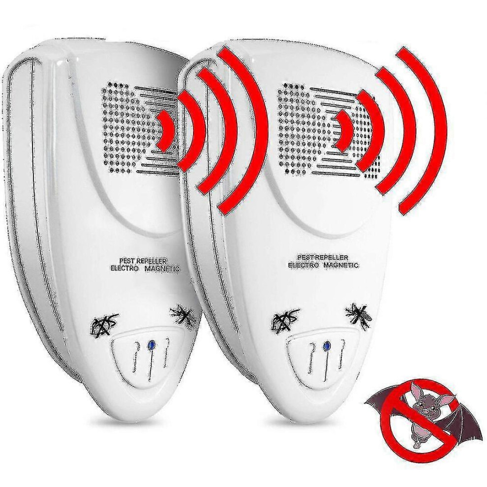 (EU PLUG, White) 2pcs Ultrasonic Bat Repellent Pest Repellants Control,get Rid Of Bats In 72 Hours