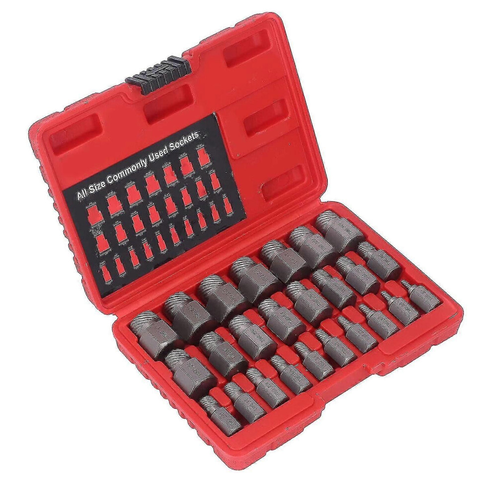 Damaged Screw Extractor Kit 25pcs Bolt Extractor, Hex Bolt Stud Extractor Damaged Screw Removing Set, Solid Chrome Molybdenum Steel Extraction Socket