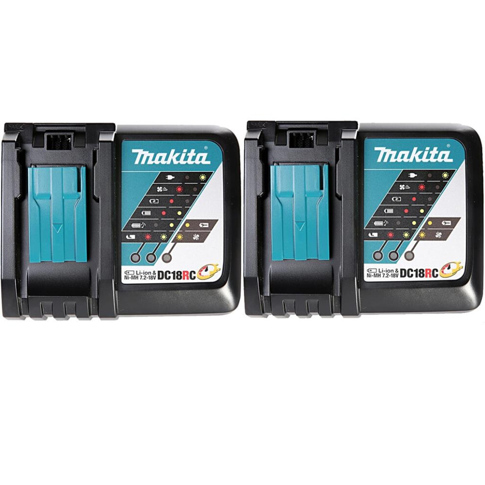 2x Makita DC18RC 18v 22min Intelligent FAST Lithium Battery Charger Black