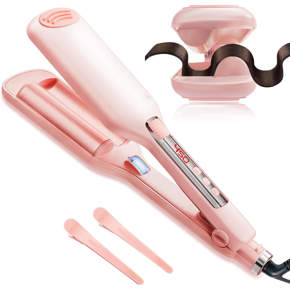 2 Barrel Ionic Wavy Hair Curler for Women, 1.1in/28MM Rapid Heating Curling Wand, Hair Waver, Crimper Hair Iron for Wide Deep Waves
