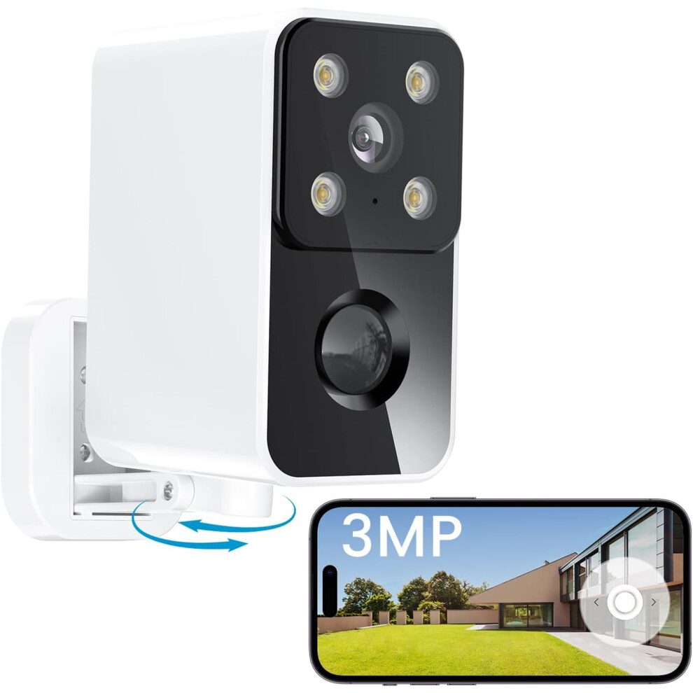 (White Battery Camera) Rechargeable Battery Wifi Home Security Camera CCTV Camera Systems, Colour Night Vision, AI Motion Detection, Siren Floodlight, IP65