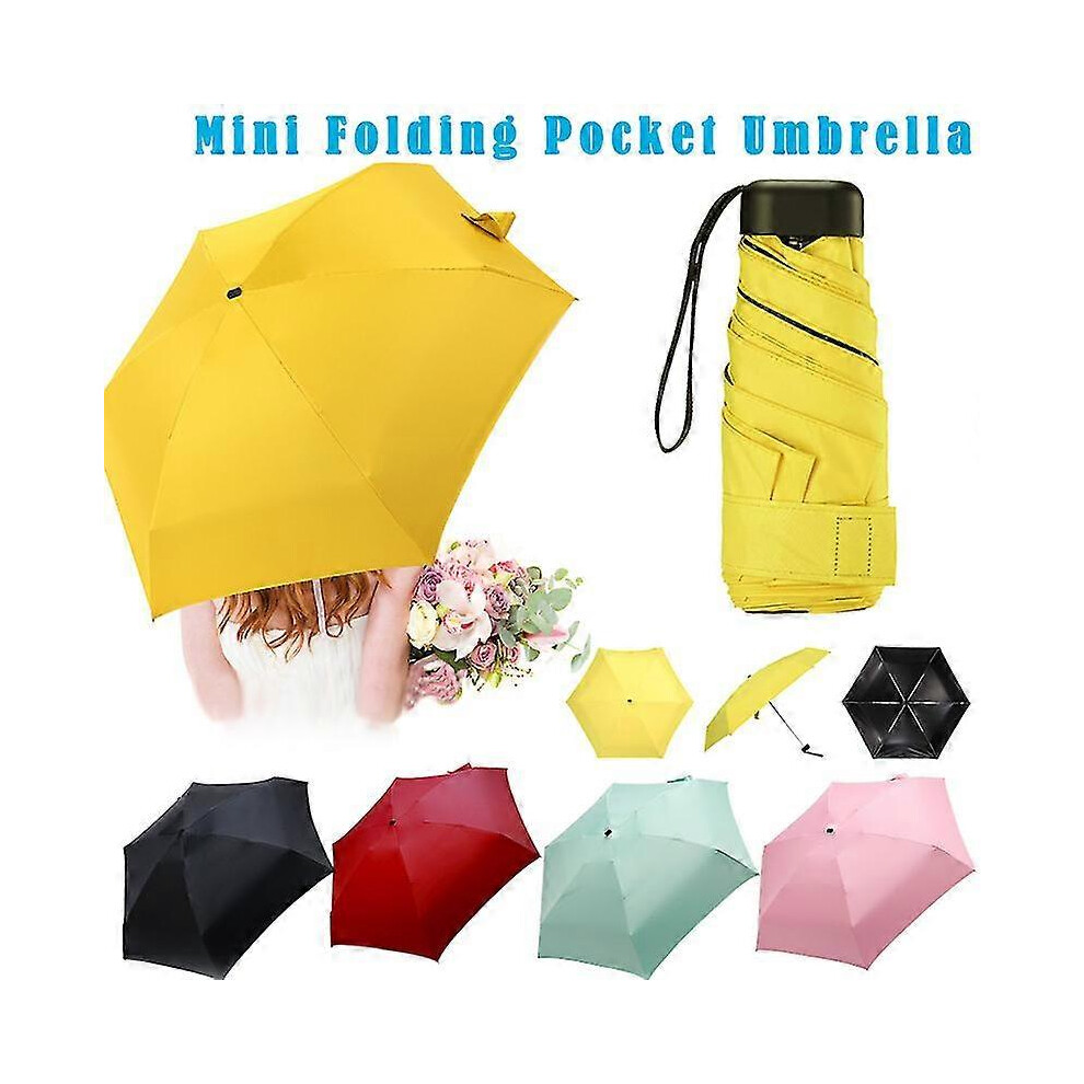 (Black) Mini Folding Pocket Umbrella Lightweight Uv Protection Rain Umbrellas For Travel Black