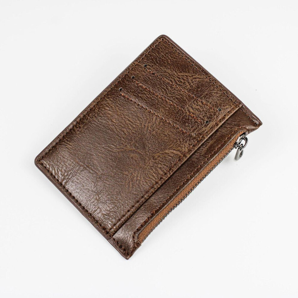 (coffee) Vintage Men Leather Wallet Short Slim Male Purses Money Credit Card Holders Men Wallet Money Bag Zipper Coin Purse