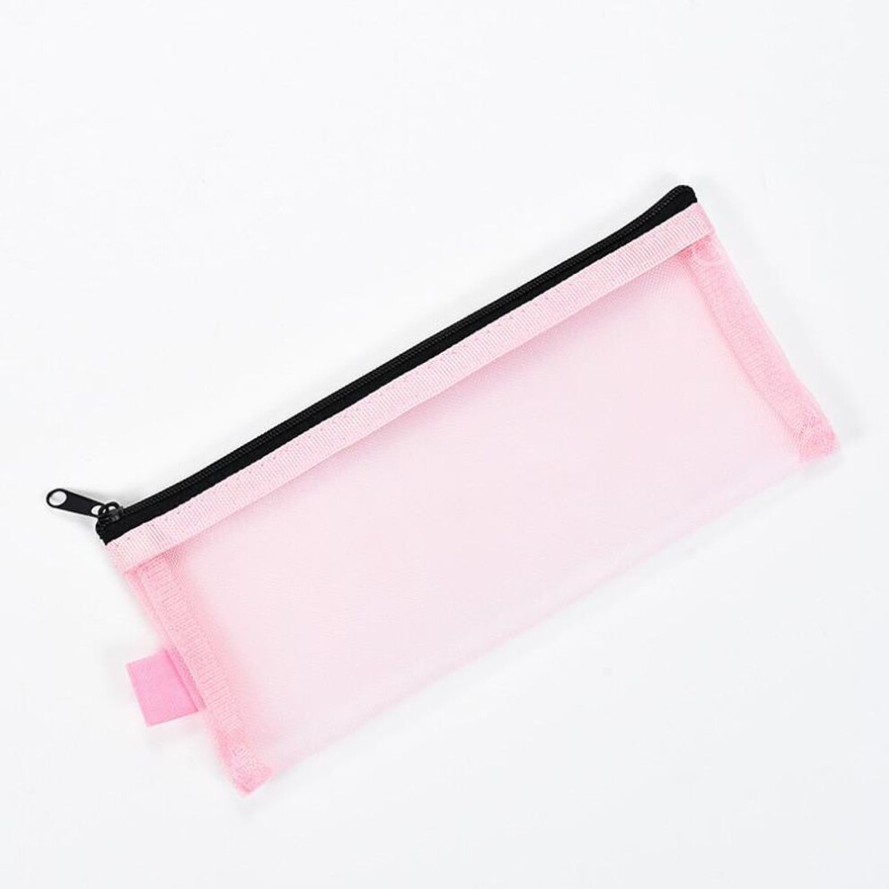 (pink) Multifunctional Makeup Brush Travel Case Portable Travel Organizer Cosmetic Toiletry Bag Mesh Pouch Pencil Bag For Men And Women
