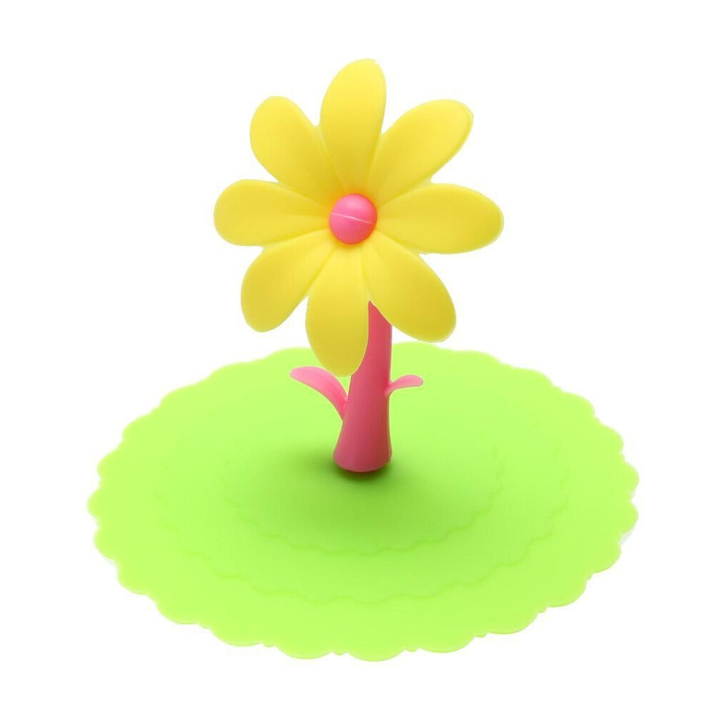(green) 1Pc Sunflower Cup Lid Dustproof Reusable Silicone Drinking Cup Lid DIY Insulation Anti-dust Cup Cover Home Drinkware Cups Lid
