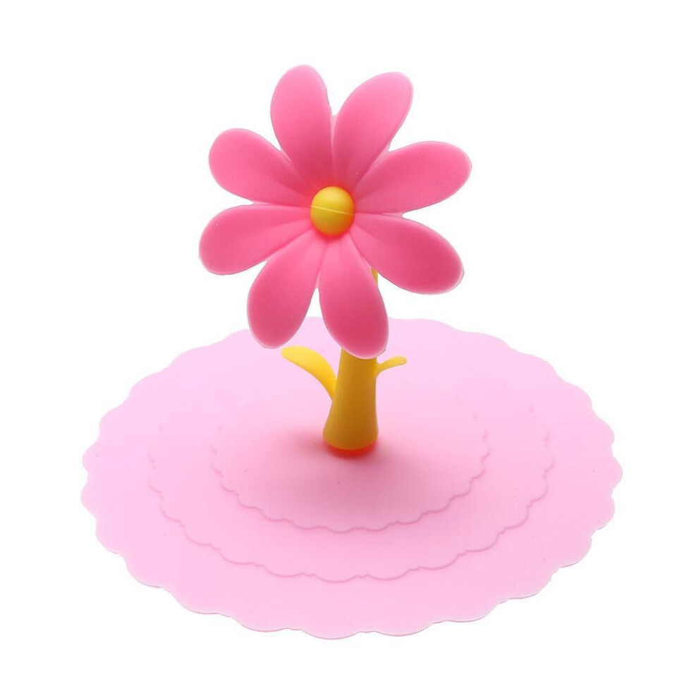 (pink) 1Pc Sunflower Cup Lid Dustproof Reusable Silicone Drinking Cup Lid DIY Insulation Anti-dust Cup Cover Home Drinkware Cups Lid