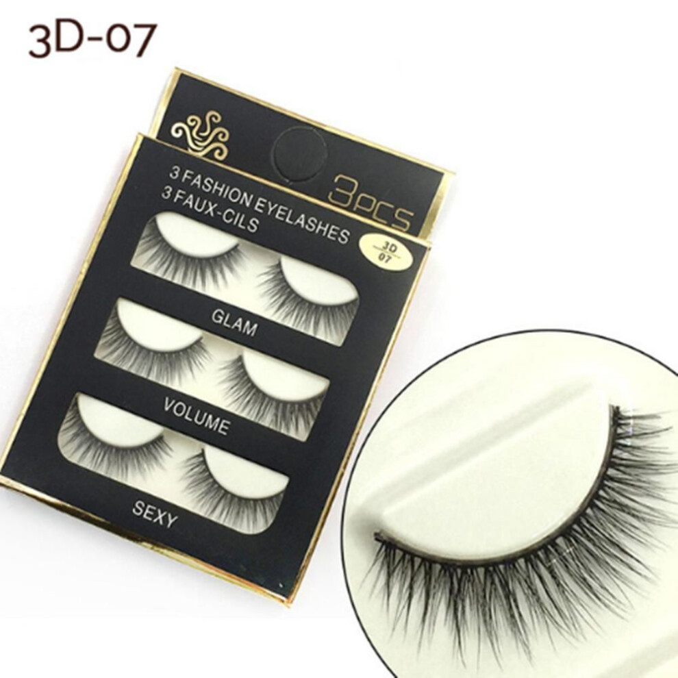 (3D07) 3 Pair Waterproof Handmade Mink Hair Thick Eye Lash Extension  3D Mink Natural Long False Eyelashes