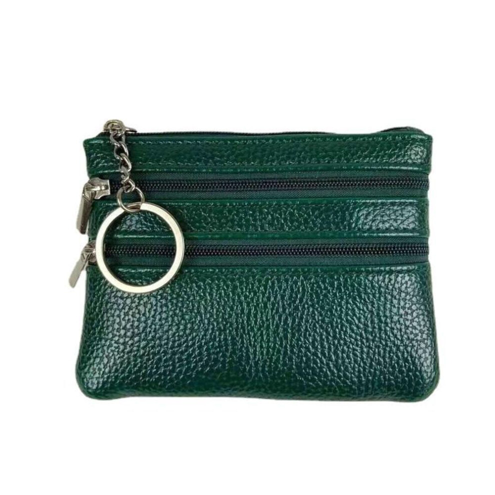 (green) Women Leather Coin Purse Female Short Wallet 3 Zipper Coin Purses Card Holder Waleet