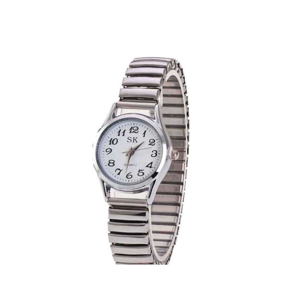 (white, Woman) Elastic Stainless Steel Quartz Lovers Wristwatch