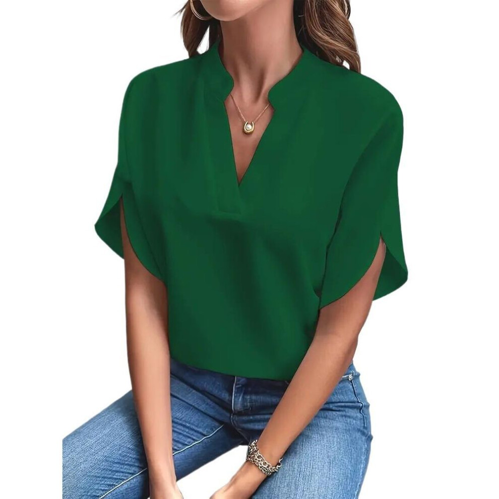 (green, M) Gmxia Women&apos;s Fashion Casual Summer Solid Color Print Short Sleeve V-neck Blouses & Shirts